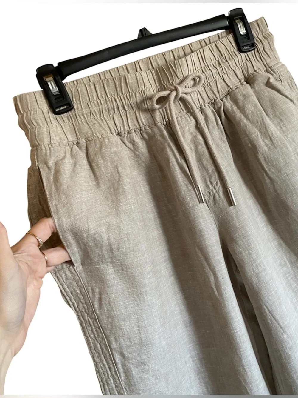 Quince Neutral Wide-Leg Linen-Blend Pants in Beige